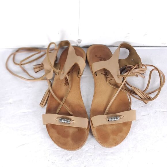 FREE PEOPLE Women’s Bryn Mar U40 EU9,5 Brown Leather Ankle Wrap Flat Sandals - Picture 3 of 14